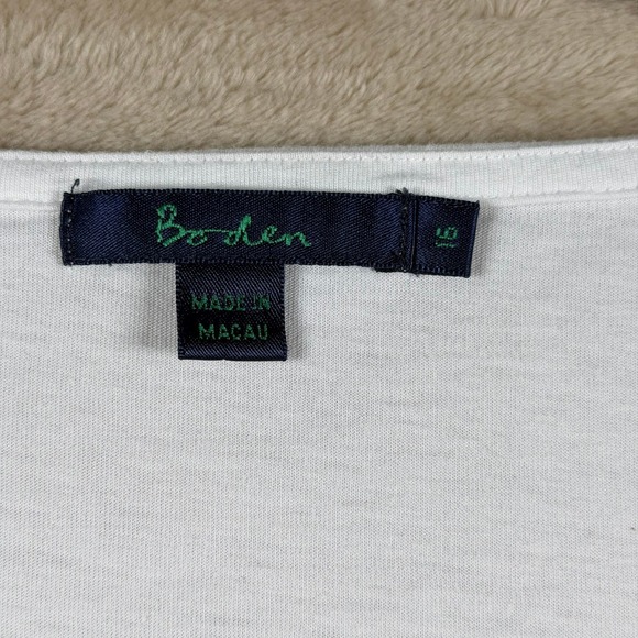 Boden‎ Women's White Floral Trim 3/4 Sleeve V Neck Top Casual Vibrant Size 16 - Picture 3 of 7